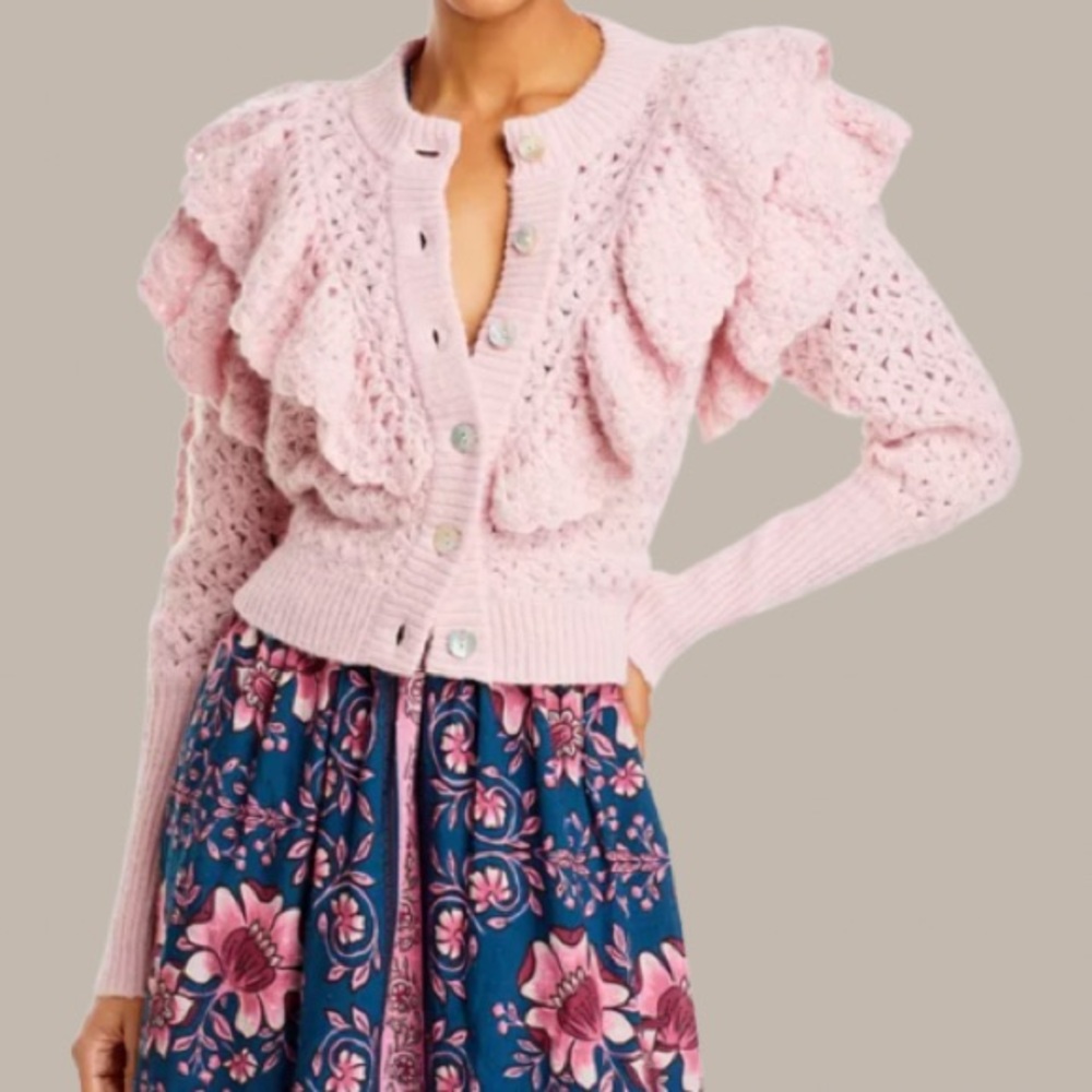 NWT FARM RIO Bohemian
Flower Texture ruffled openwork knit cardigan Sweater - Picture 4 of 12